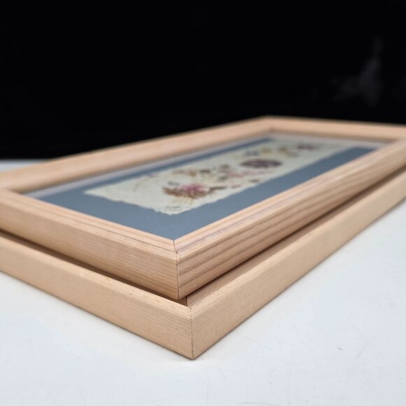 Pressed Flower Art In Wooden Frames Set Signed 2001 Blue & Green Mats Wall Decor - Picture 9 of 10